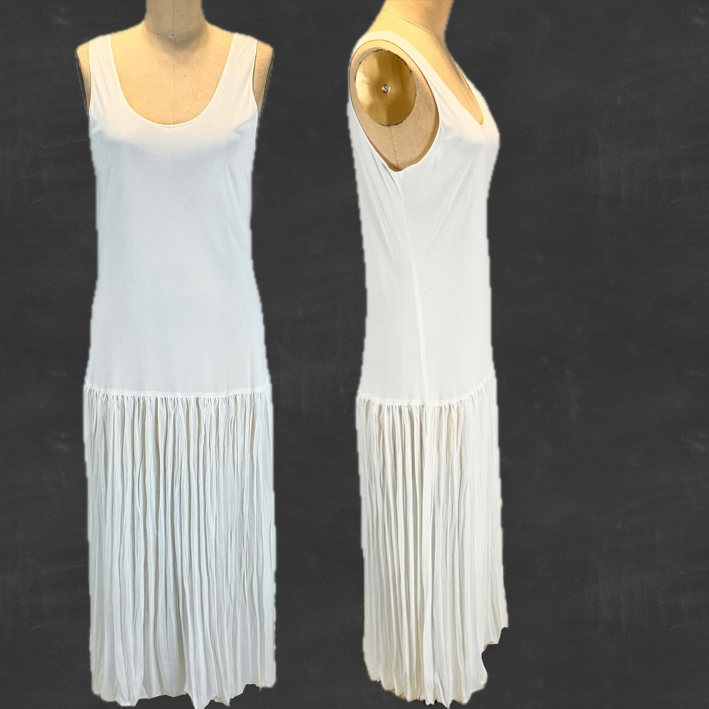 VINTAGE 80s dress slip full long maxi drop waist pleated‎ sleeveless nightgown